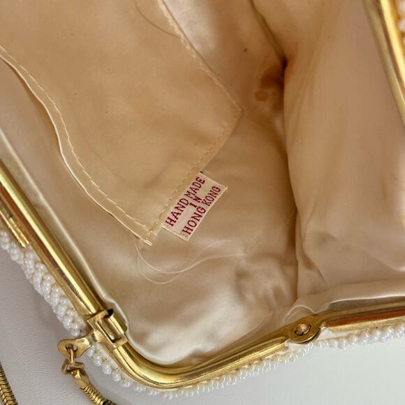 Vintage Beaded Clutch Shoulder Bag Evening Handbag Purse Sequin Elegant Cream - Picture 11 of 11